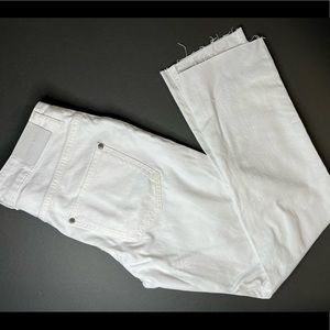 Anine Bing Raw Hem, Distressed Cropped White Jeans